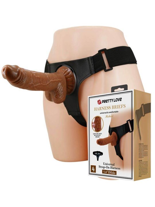 Pretty Love - Harness Briefs Universal Harness With Dildo Micheal 20 CM Black