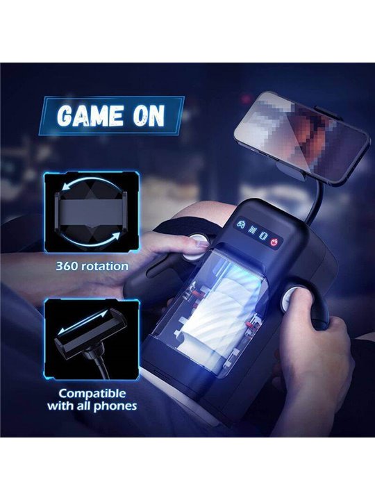 Game Cup - Thrusting Vibration Masturbator with Heating Function and Mobile Support - Black