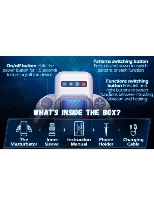 Game Cup - Thrusting Vibration Masturbator with Heating Function and Mobile Support - Black