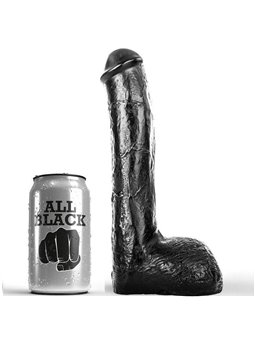 All Black - Pene Realistico a Trama Ondulata con Testicoli e Ventosa 23 CM