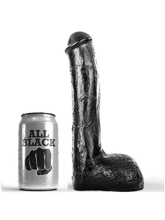 All Black - Pene Realistico a Trama Ondulata con Testicoli e Ventosa 23 CM