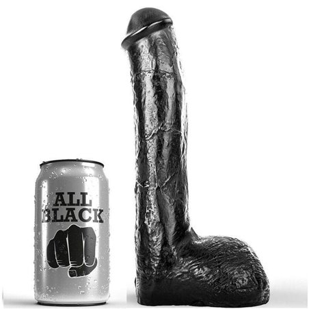 All Black - Pene Realistico a Trama Ondulata con Testicoli e Ventosa 23 CM