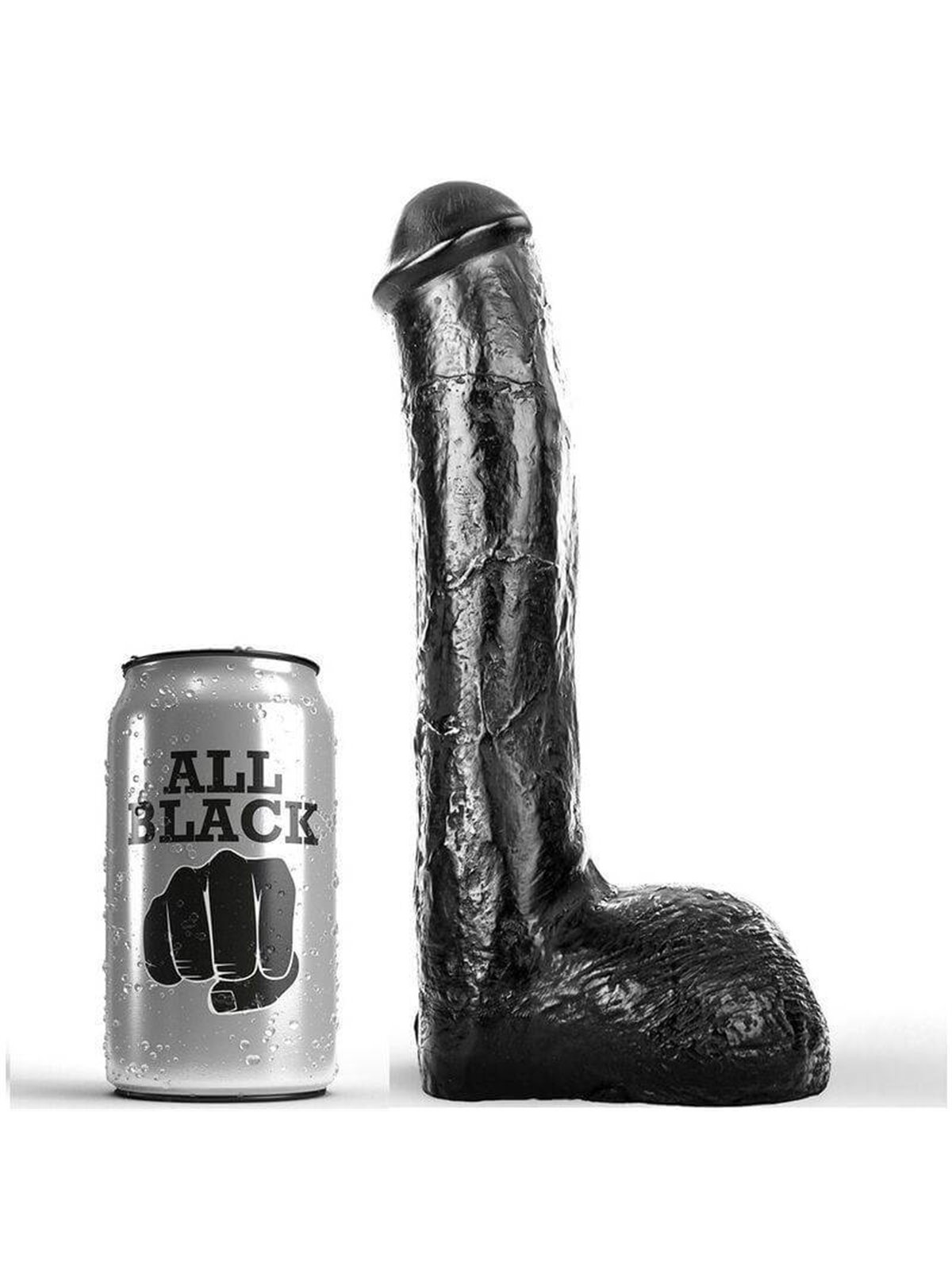 All Black - Pene Realistico a Trama Ondulata con Testicoli e Ventosa 23 CM