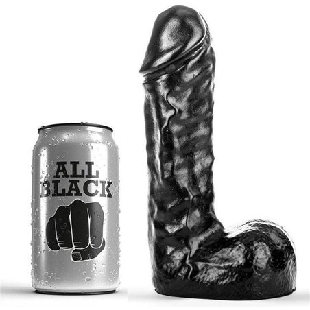 All Black - Pene Realistico con Testicoli e Ventosa 19 x 5 Cm