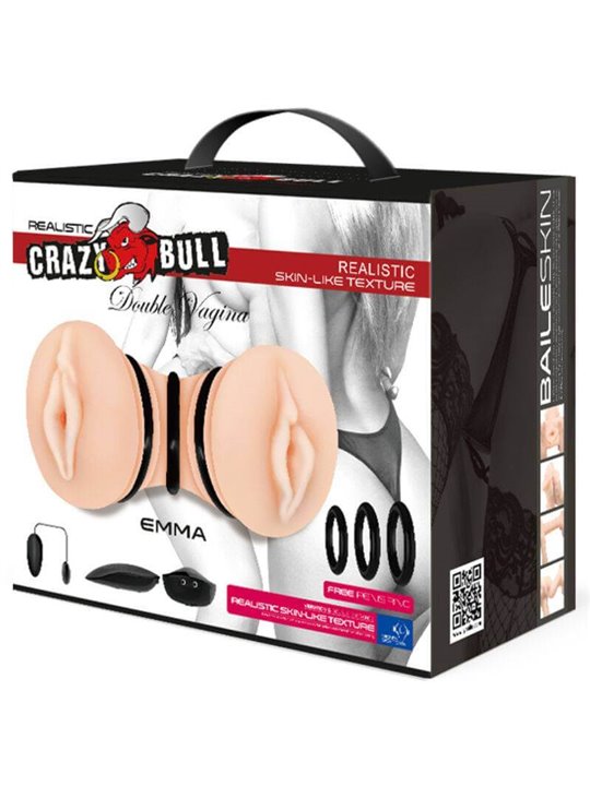 Crazy Bull - Emma Masturbatore Doppia Vagina Realistica con Anelli e Ovetto Vibrante