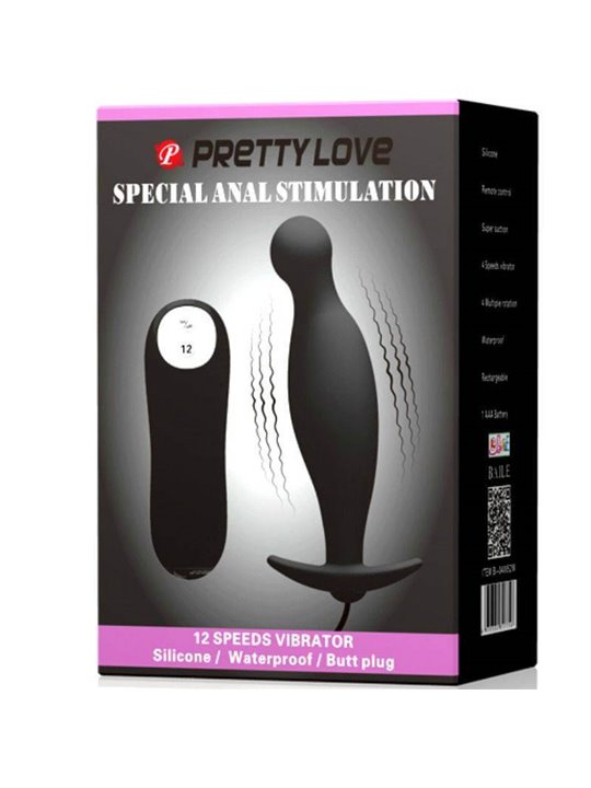 Pretty Love - Silicone Anal Plug 12 Vibration Modes Black
