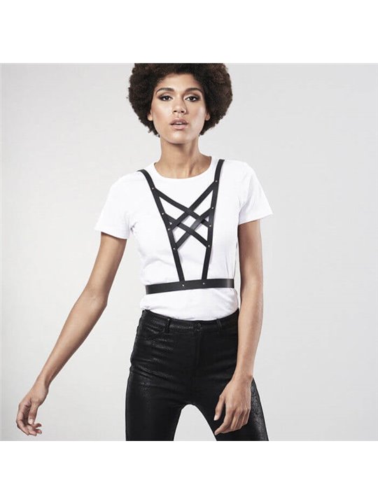 Bijoux - Indiscrets Maze Crossed Harness with Neckline Black