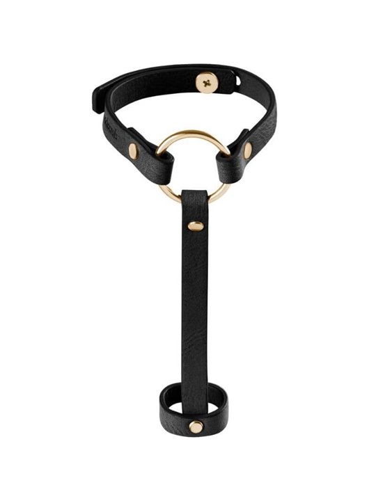 Bijoux Indiscrets Maze Hand Bracelet - Bracciale con Anello in Pelle Vegana - Nero