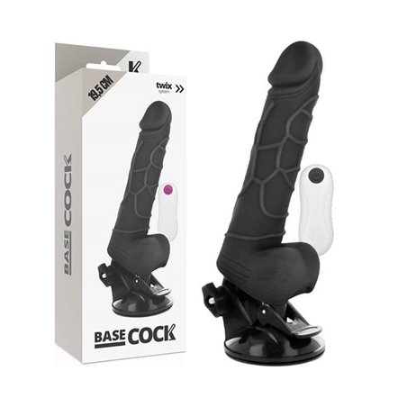 Basecock Twix - Pene Realistico Vibrante con Testicoli e Ventosa 19,5X4X3,3 CM Nero