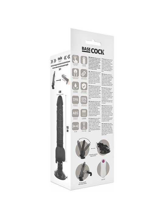 Basecock Twix - Pene Realistico Vibrante con Testicoli e Ventosa 19,5X4X3,3 CM Nero