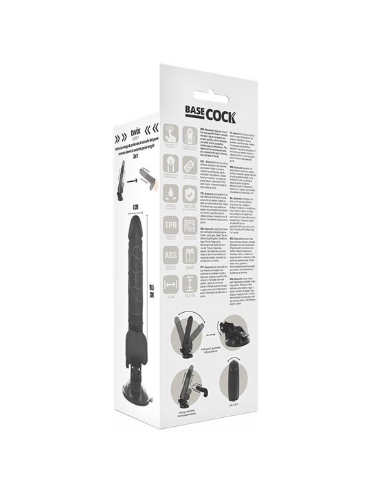 Basecock Twix - Pene Realistico Vibrante con Testicoli e Ventosa 18,5X4X3,3 CM Nero