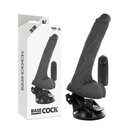 Basecock Twix - Pene Realistico Vibrante con Testicoli e Ventosa 20X4X2,8 CM Nero