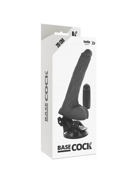 Basecock Twix - Pene Realistico Vibrante con Testicoli e Ventosa 20X4X2,8 CM Nero
