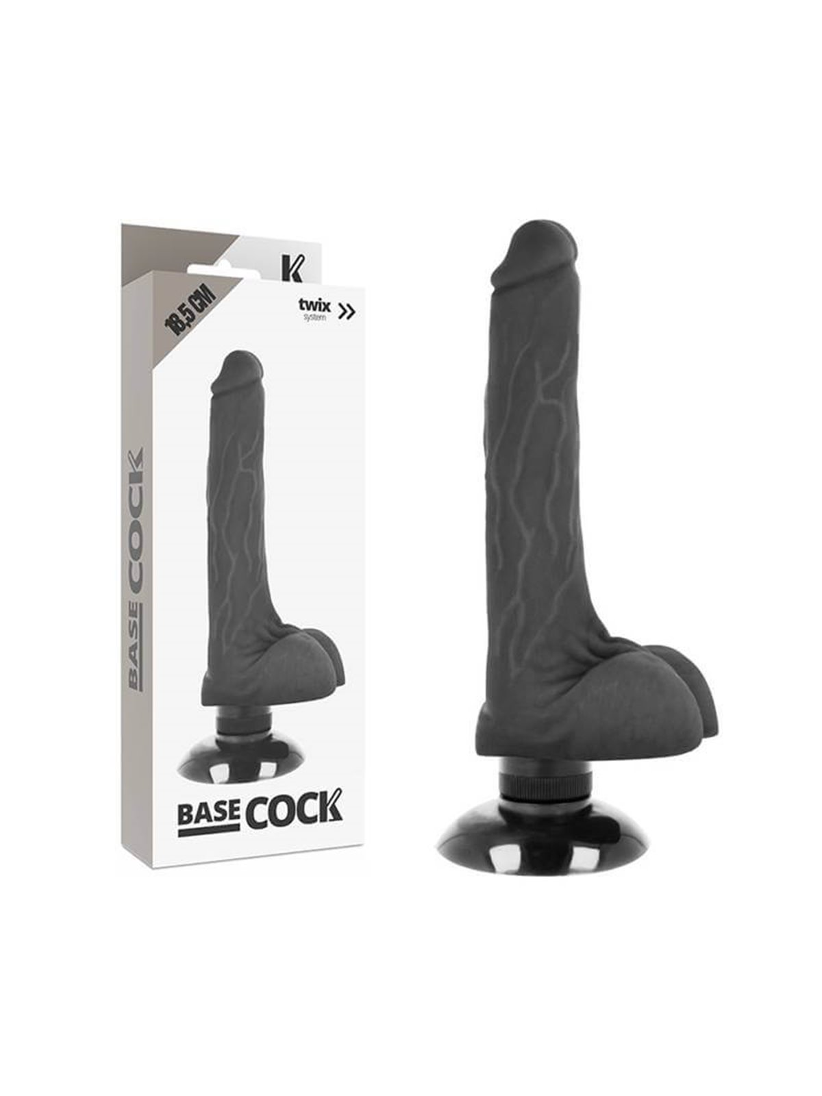 Basecock - Realistic Vibrator 2-1 Black 18.5 CM