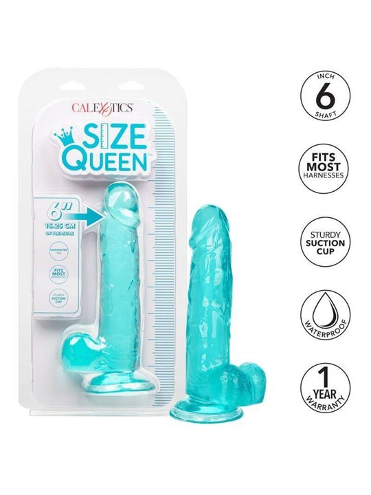 CalExotics Size Queen - Pene Realistico con Testicoli - 15,25 CM Verde Acqua