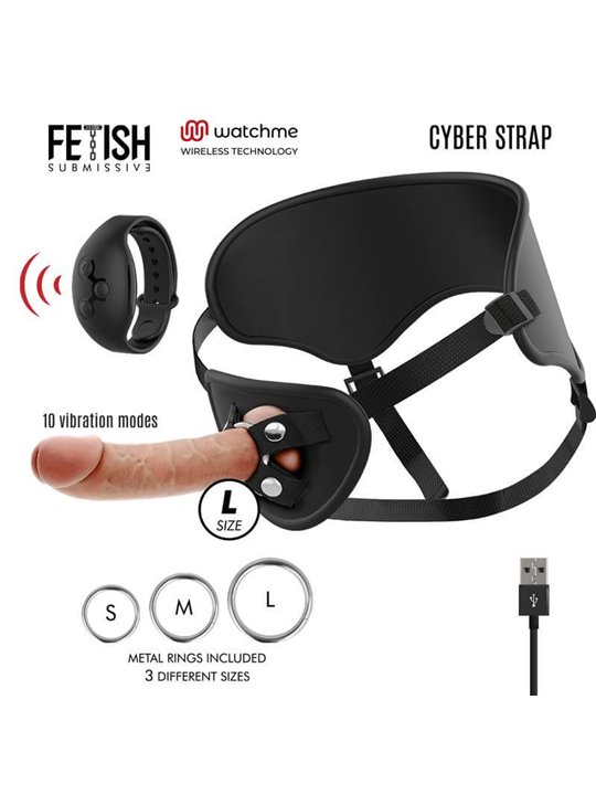 Fetish Submissive Cyber Strap - Harness with Remote Control Dildo Watchme L Technology