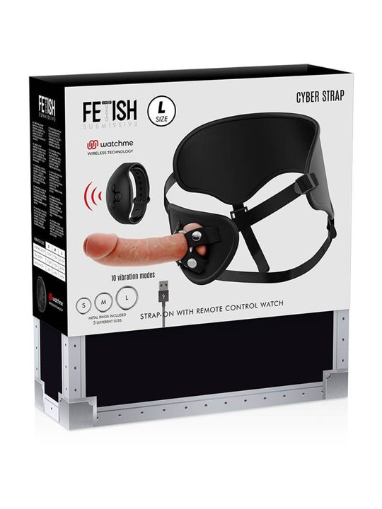 Fetish Submissive Cyber Strap - Harness with Remote Control Dildo Watchme L Technology