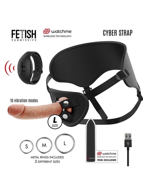 Fetish Submissive Cyber Strap - Harness With Dildo And Bullet Remote Control Watchme L Technology