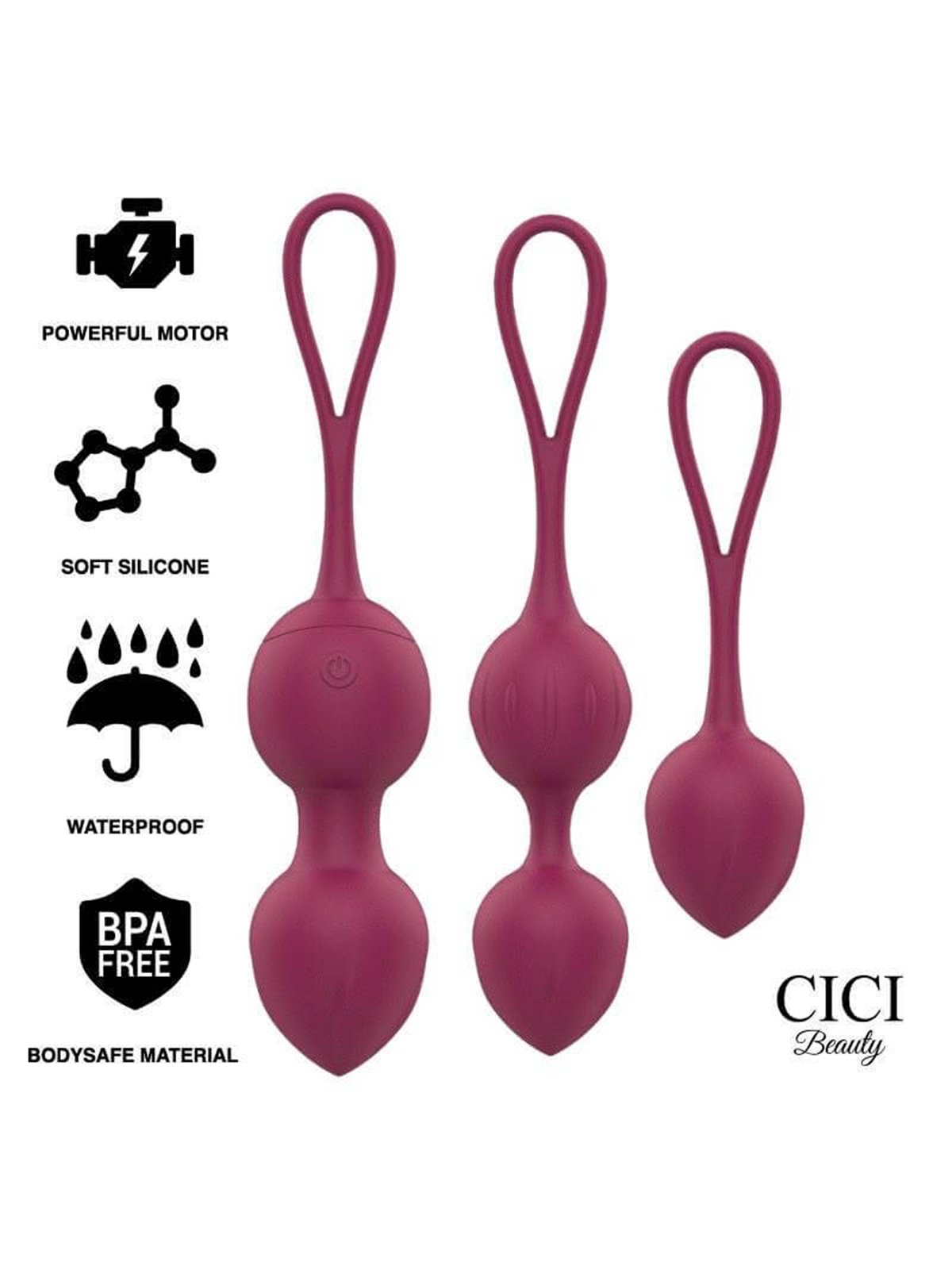 Cici Beauty Kegel Beads - Set di 3 Palline Vibranti con Controllo Remoto