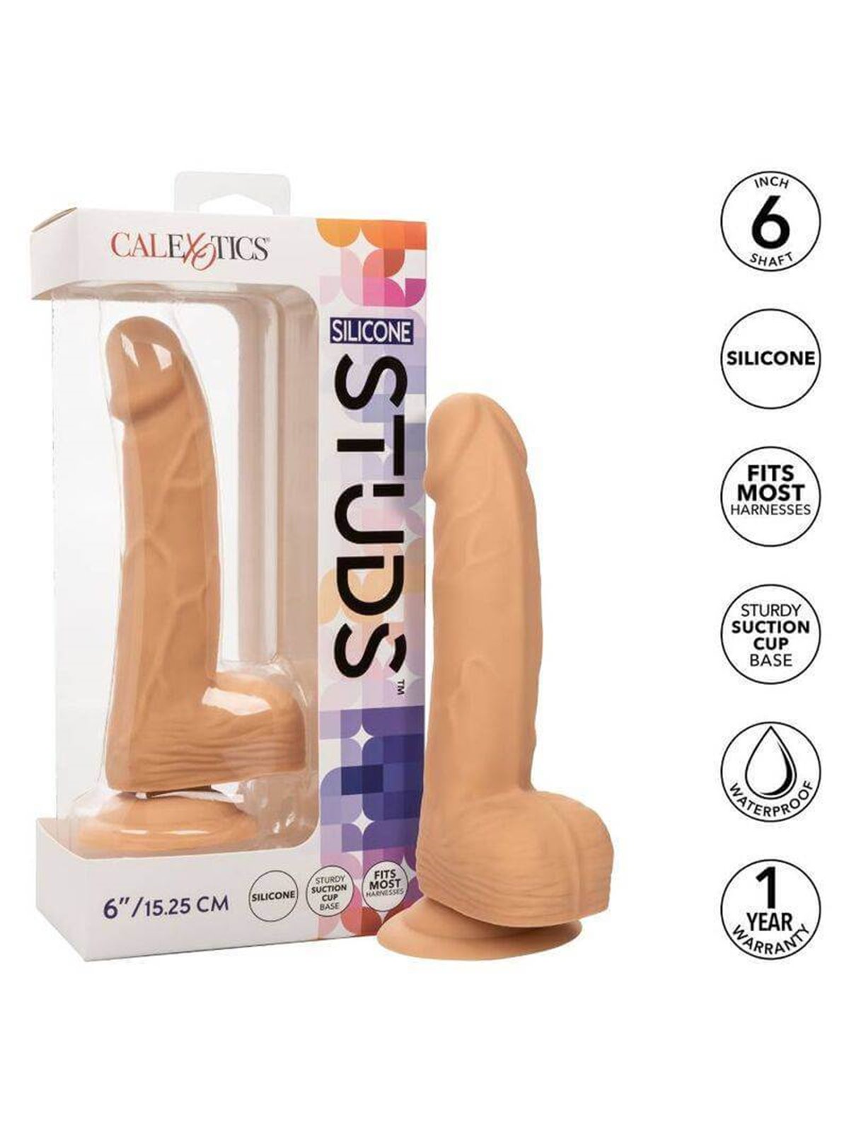 CalExotics Silicone Studs - Pene Realistico con Testicoli 15,25 CM - Beige