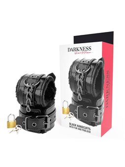 Darkness - Black Adjustable Leather Handcuffs with Padlock