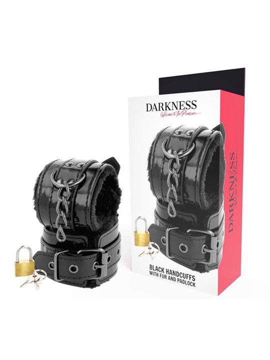 Darkness - Black Adjustable Leather Handcuffs with Padlock