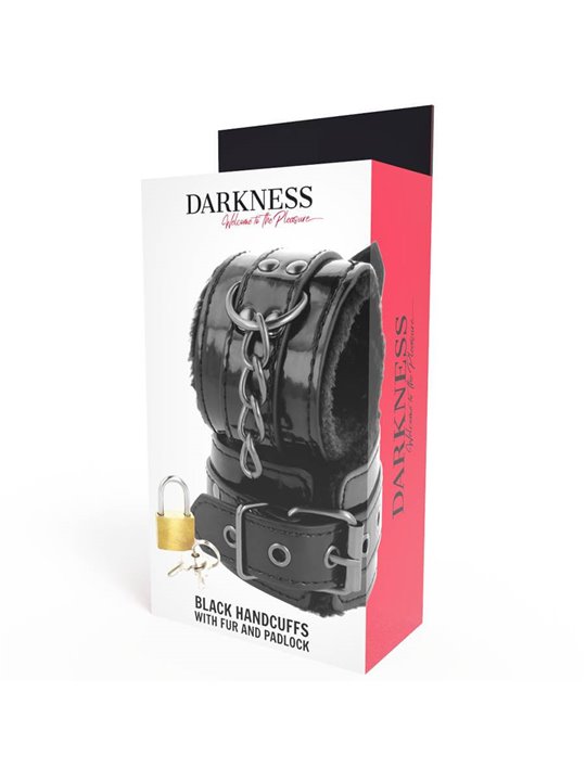 Darkness - Black Adjustable Leather Handcuffs with Padlock