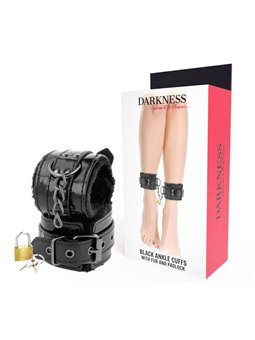 Darkness - Adjustable Black Leather Ankle Handcuffs with Padlock