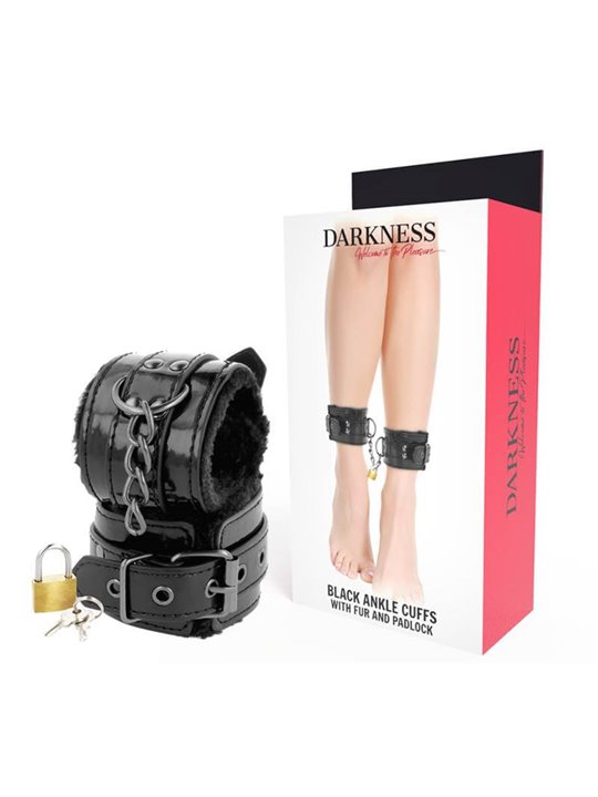 Darkness Black Ankle Cuffs - Cavigliere in Pelle Vegana Nera con Lucchetto