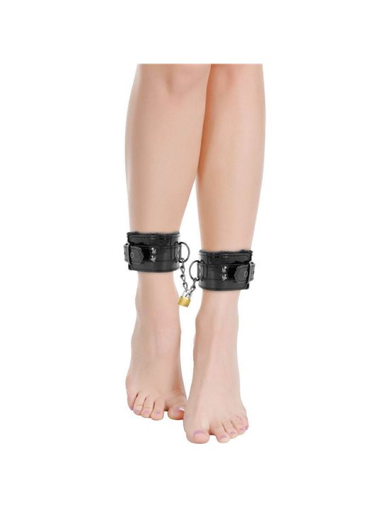 Darkness Black Ankle Cuffs - Cavigliere in Pelle Vegana Nera con Lucchetto
