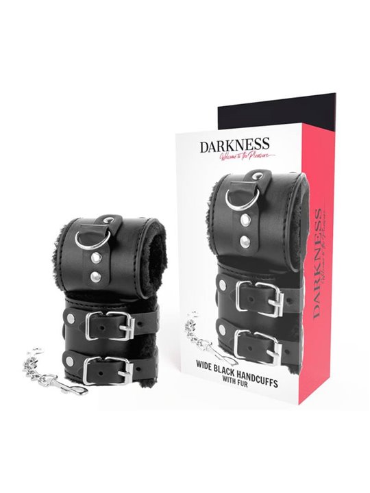 Darkness Wide Black Handcuffs - Polsiere in Pelle Vegana Nera e Fodera Interna