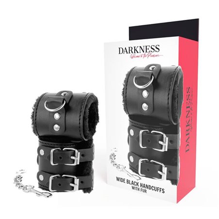 Darkness Wide Black Handcuffs - Polsiere in Pelle Vegana Nera e Fodera Interna