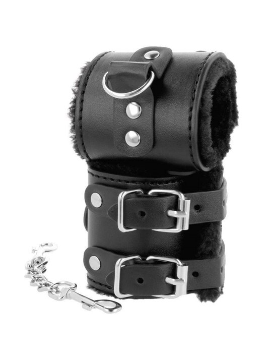 Darkness Wide Black Handcuffs - Polsiere in Pelle Vegana Nera e Fodera Interna