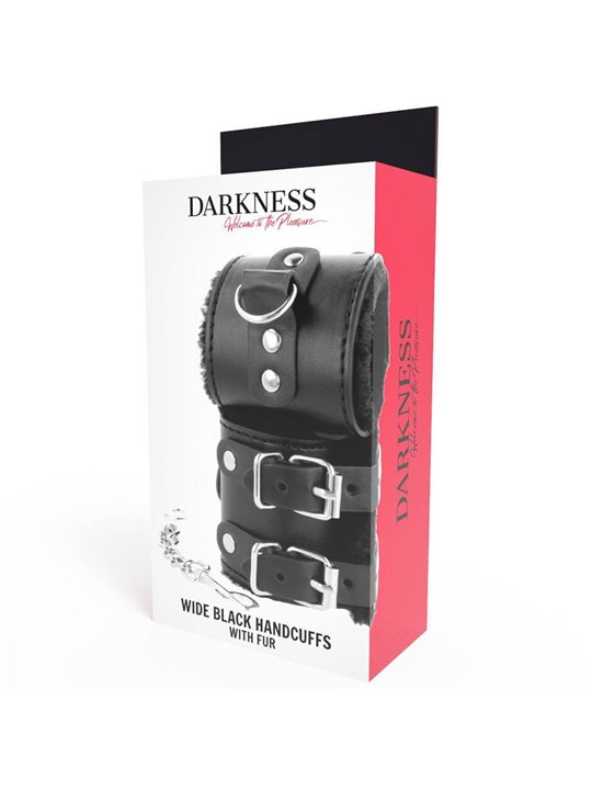 Darkness Wide Black Handcuffs - Polsiere in Pelle Vegana Nera e Fodera Interna
