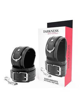Darkness Black Handcuffs - Polsiere in Pelle Vegana Nera e Doppio Moschettone