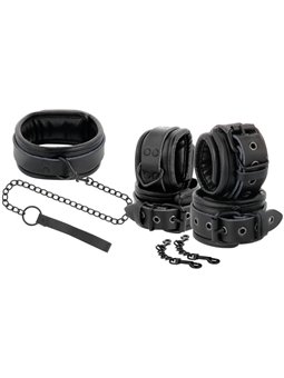 Darkness - Black Leather Handcuffs and Collar
