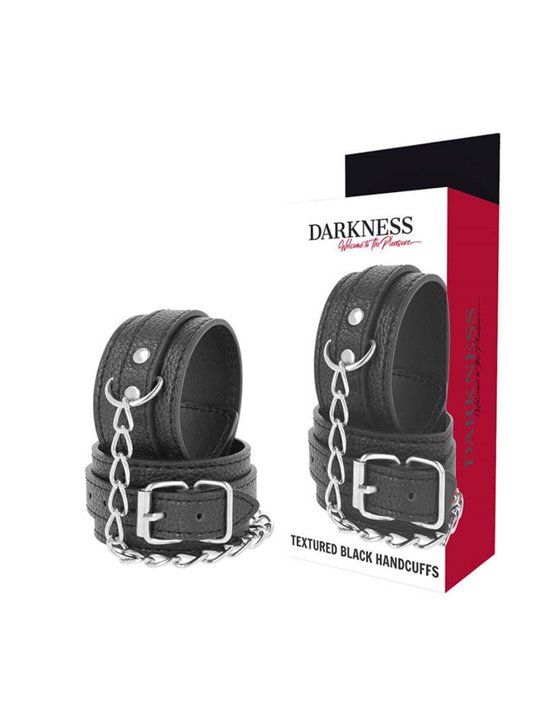 Darkness - Black Textured Leather Handcuffs