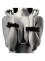 Coquette Chic Desire - Polsiere Fetish in Metallo con Piume Nere