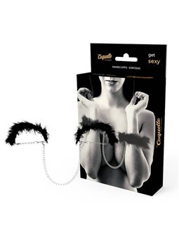 Coquette Chic Desire - Polsiere Fetish in Metallo con Piume Nere