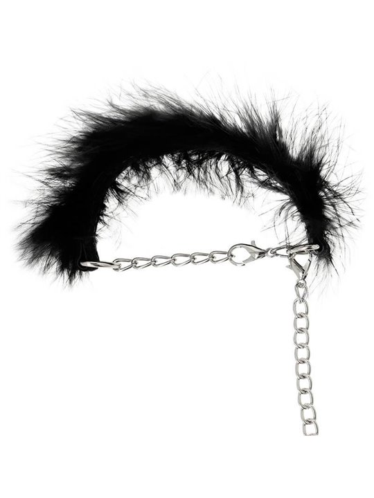 Coquette Chic Desire - Polsiere Fetish in Metallo con Piume Nere
