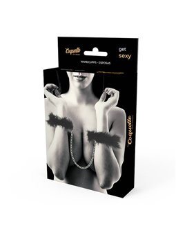 Coquette Chic Desire - Polsiere Fetish in Metallo con Piume Nere