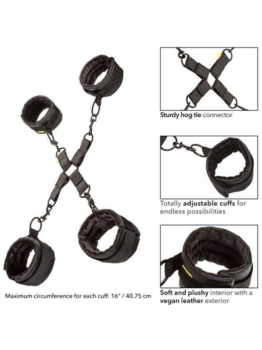 CalExotics Hog Tie - Polsiere e Cavigliere Bondage in Pelle Vegana