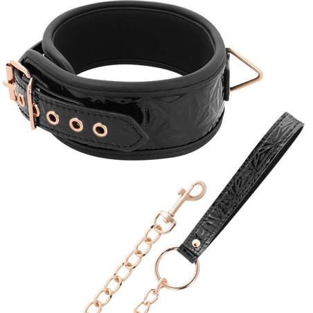 Begme Black Edition - Collare e Guinzaglio in Pelle Vegana con Dettagli Dorati