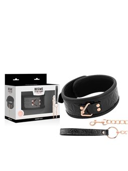 Begme Black Edition - Collare e Guinzaglio in Pelle Vegana con Dettagli Dorati