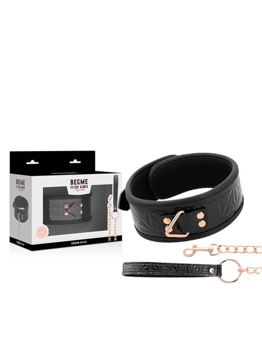 Begme Black Edition - Collare e Guinzaglio in Pelle Vegana con Dettagli Dorati
