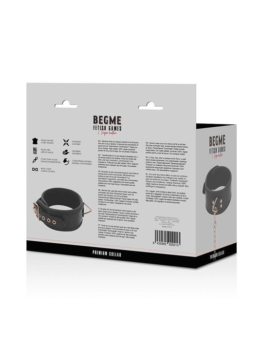 Begme Black Edition - Collare e Guinzaglio in Pelle Vegana con Dettagli Dorati
