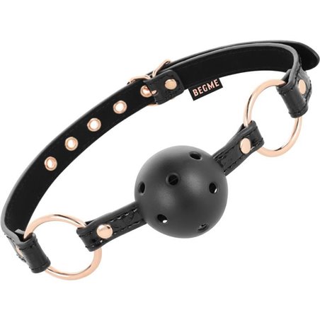 Begme Black Edition - Ball Gag in Pelle Vegana con Dettagli Dorati