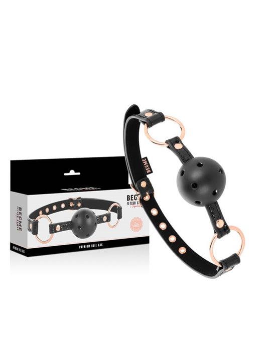 Begme Black Edition - Ball Gag in Pelle Vegana con Dettagli Dorati