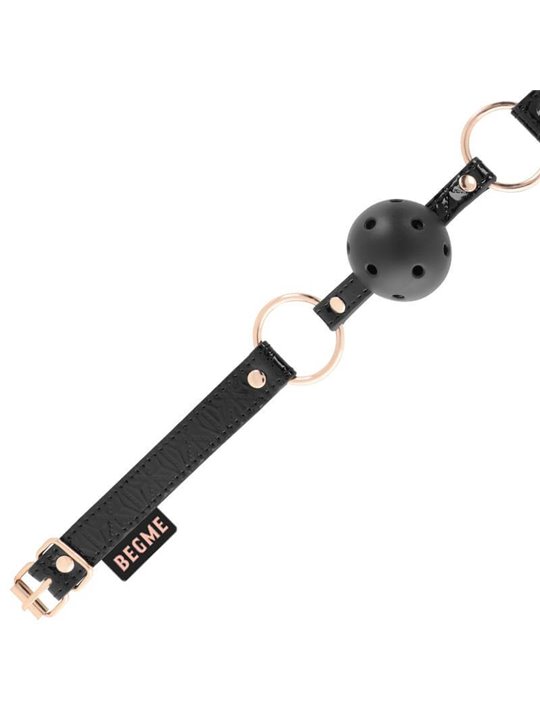 Begme Black Edition - Ball Gag in Pelle Vegana con Dettagli Dorati