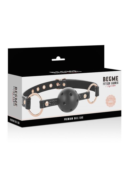 Begme Black Edition - Ball Gag in Pelle Vegana con Dettagli Dorati